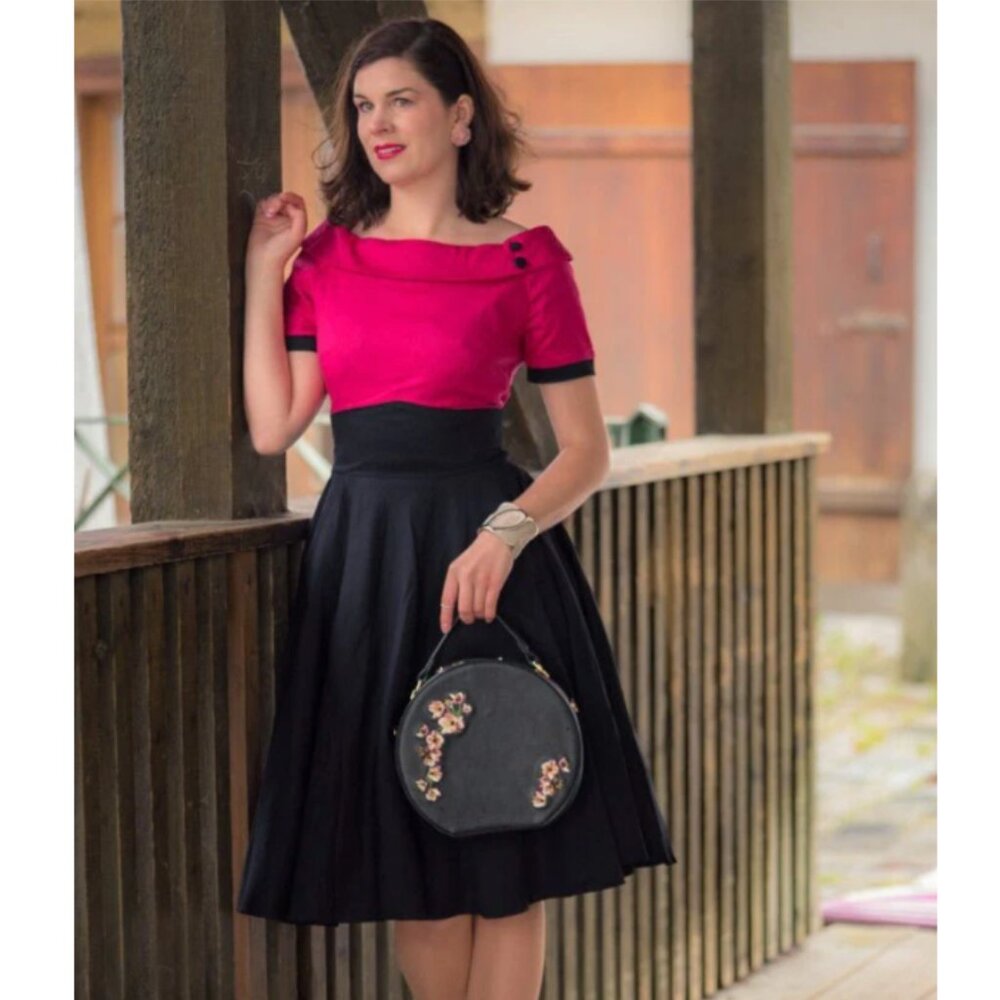 Dolly & Dotty Darlene Retro 50s Swing Dress Hot Pink Black vintage retro 12